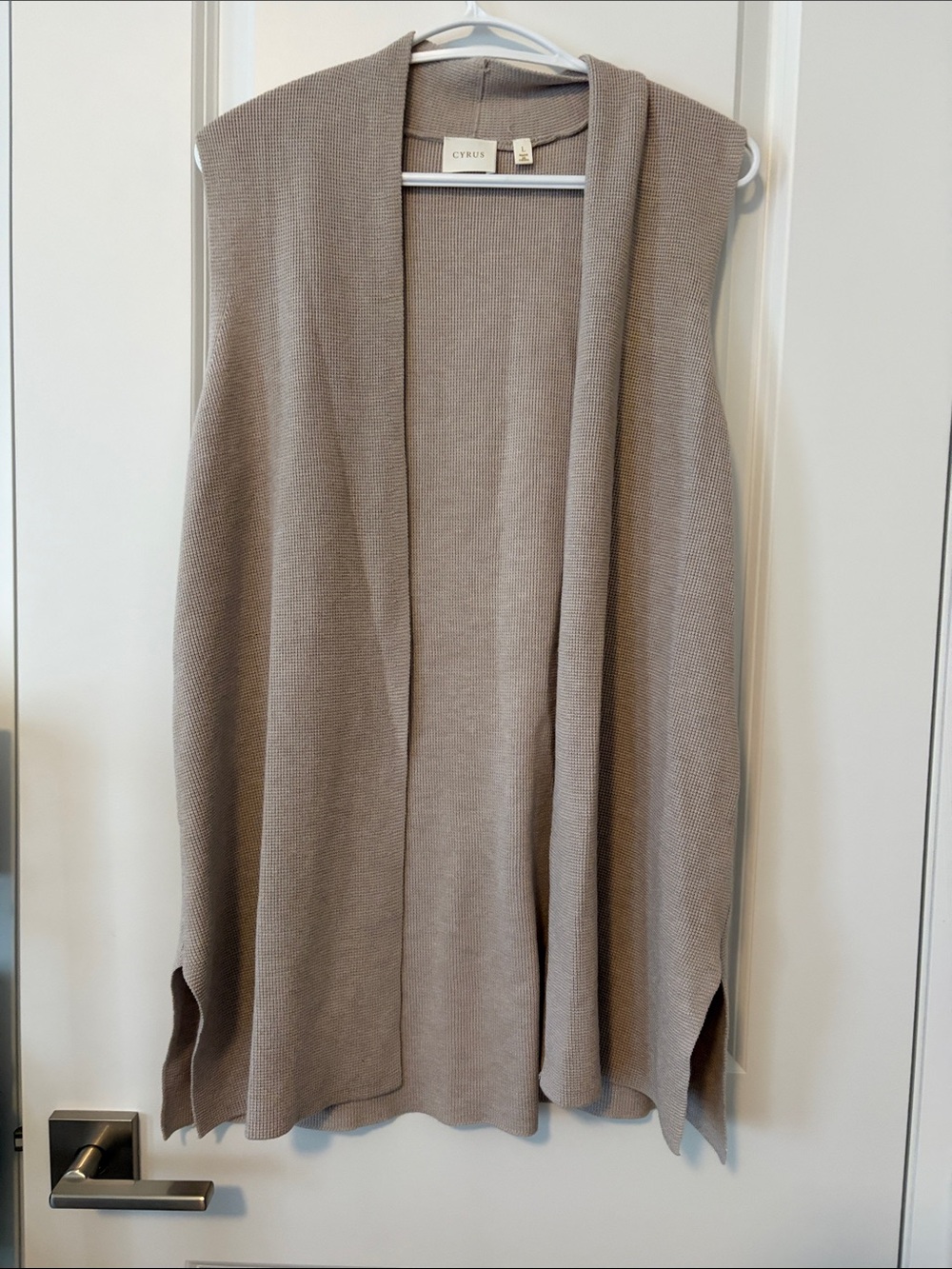 Cyrus Taupe Open-Front Sleeveless Knit Vest
